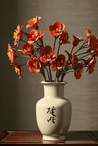 中国风陶瓷花瓶插着花朵摄影图片5