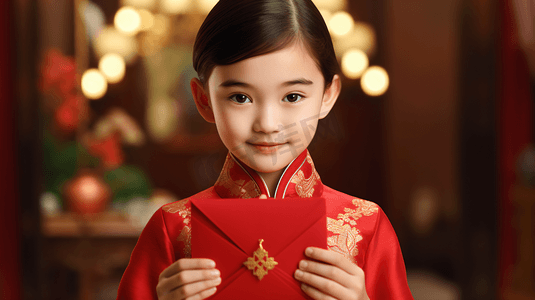 春节人像摄影照片_新年开心拿着压岁钱的小孩20
