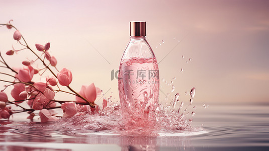 护肤瓶子背景图片_护肤瓶子粉色水花背景