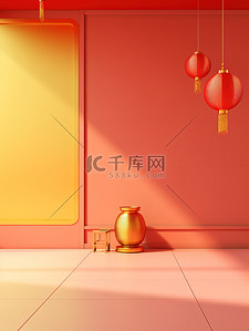 春节橙色背景图片_春节电商产品展台背景