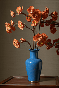 中国风陶瓷花瓶插着花朵摄影图片7
