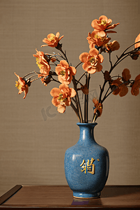 插在复古陶瓷花瓶里的花朵摄影图片10