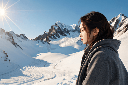年轻女性雪景肖像图2高清摄影图