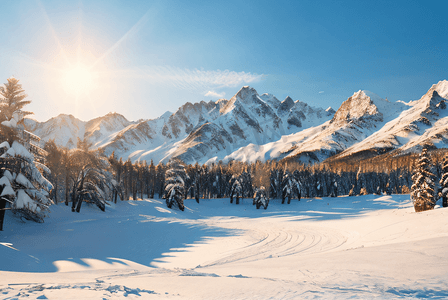 高山雪景摄影照片_冬日暖阳下的高山雪景图7图片