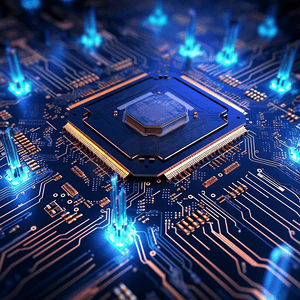 人工智能编程摄影照片_电路板电子人工智能编程数字微芯片技术未来数据载体概念