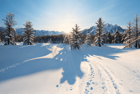 阳光照射下的高山雪景图3照片