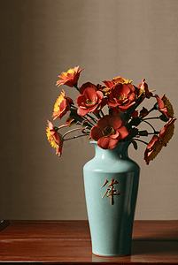陶瓷花瓶里插着美丽的鲜花摄影配图7