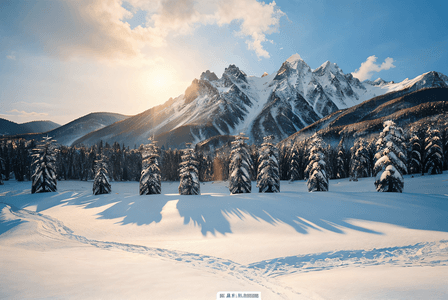 冬日暖阳下的高山雪景图10摄影图