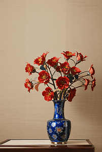 中国风陶瓷花瓶插着花朵摄影图片8