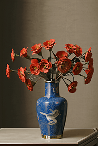 中国风陶瓷花瓶插着花朵摄影图8