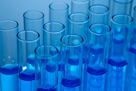 科学科研试管溶液实验室设备化学物质药品研发蓝色液体