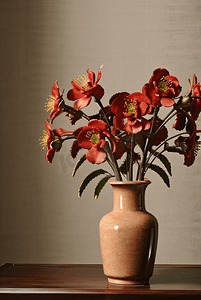 中国风陶瓷花瓶插着花朵摄影配图9