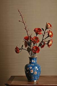 国风陶瓷摄影照片_陶瓷花瓶里插着美丽的鲜花摄影图2