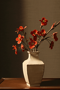 插在复古陶瓷花瓶里的花朵摄影配图2