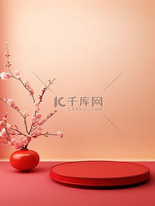 橙色产品背景图片_春节电商产品展台背景