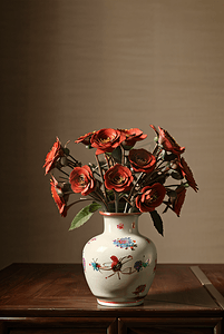 国风陶瓷摄影照片_陶瓷花瓶里插着美丽的鲜花摄影图65