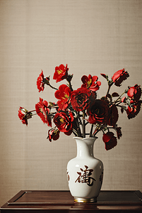 插在复古陶瓷花瓶里的花朵摄影图2