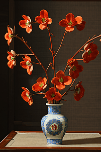 中国风陶瓷花瓶插着花朵摄影图9