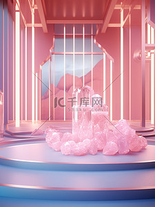 室内场景电商背景图片_浅粉色水晶室内场景设计
