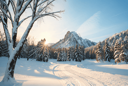 冬日阳光下的高山雪景图3图片