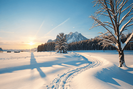 阳光照射下的山脉雪景图6高清摄影图