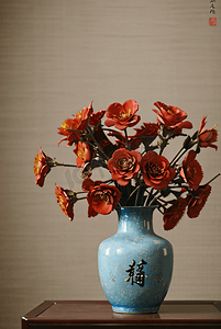 插在复古陶瓷花瓶里的花朵摄影图片6