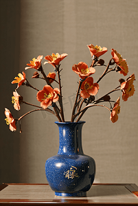 中国风陶瓷花瓶插着花朵摄影配图8