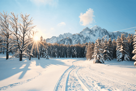 冬日暖阳下的高山雪景图1照片