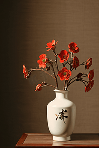 中国风陶瓷花瓶插着花朵摄影图片6