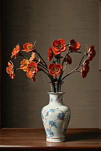 中插画摄影照片_复古花瓶里插着美丽的花朵摄影照片8