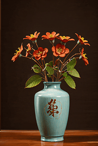 中插画摄影照片_插在复古陶瓷花瓶里的花朵摄影图5