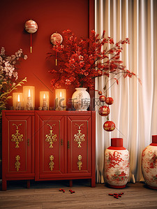 新年红色装饰背景图片_春节装饰的家居背景