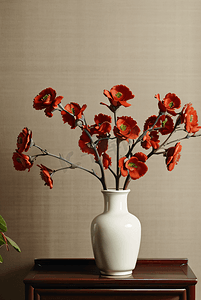 风中花朵摄影照片_中国风陶瓷花瓶插着花朵摄影图6
