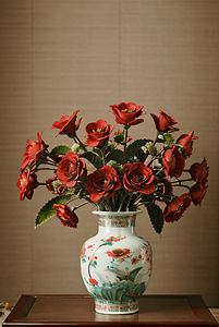 中国风陶瓷花瓶插着花朵摄影图片10