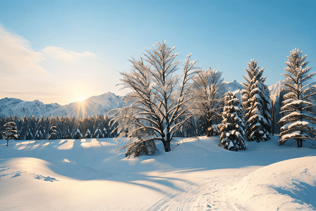 冬日暖阳下的高山雪景图2高清图片