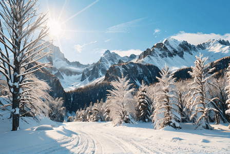 阳光照射下的高山雪景图4摄影照片