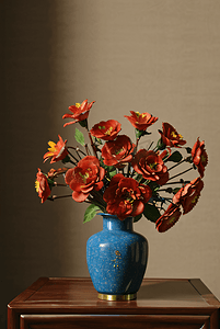 陶瓷花瓶里插着美丽的鲜花摄影图3