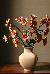 陶瓷花瓶里插着美丽的鲜花摄影配图3