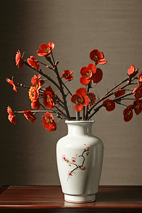 中国风陶瓷花瓶插着花朵摄影配图5
