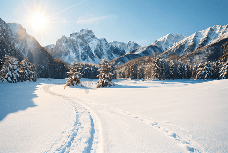 冬日暖阳下的山脉雪景图9高清图片