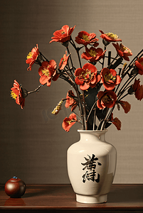 中插画摄影照片_插在复古陶瓷花瓶里的花朵摄影图片7