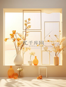 窗边花瓶和鲜花素材