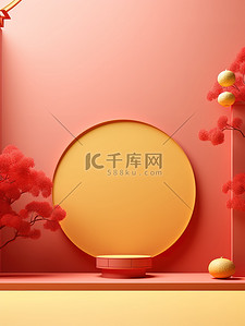 春节橙色背景图片_春节电商产品展台背景