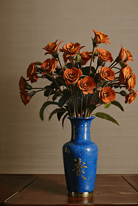 中国风陶瓷花瓶插着花朵摄影图10