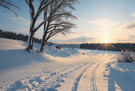 冬日阳光下的高山雪景图4摄影图