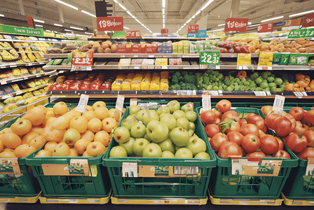超市果蔬区蔬菜水果摆放图1摄影配图