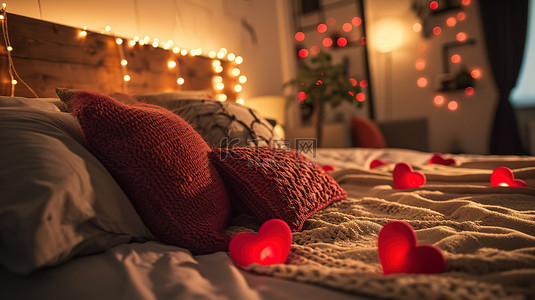 情人节装饰的浪漫卧室背景图