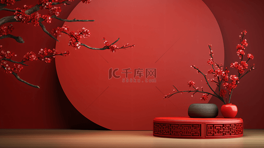 春节红色3d背景图片_春节年货电商展示场景7