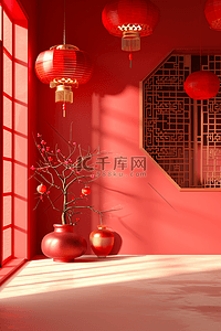 红色中国风除夕夜背景图片_春节电商喜庆中国风背景22