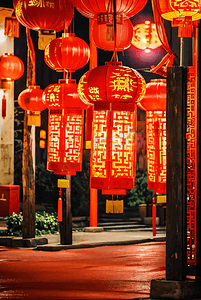 春节街道挂着红灯笼夜景摄影图片5